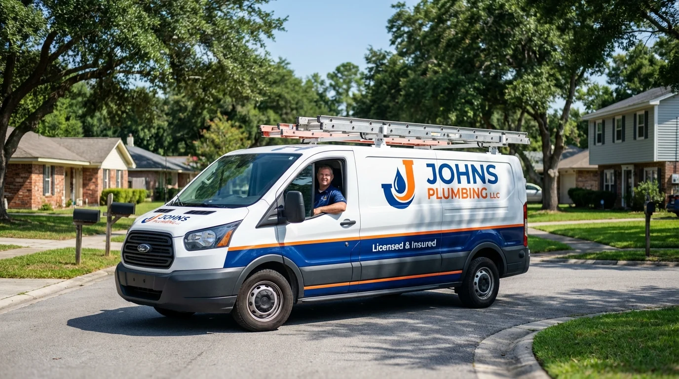 Johns Plumbing LLC service van in Mansfield, TX