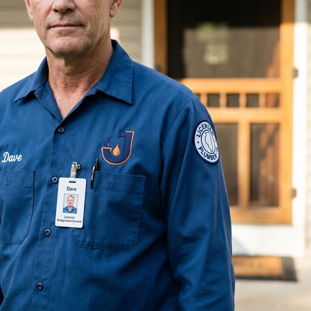 Licensed plumber showing ID badge in Mansfield, TX