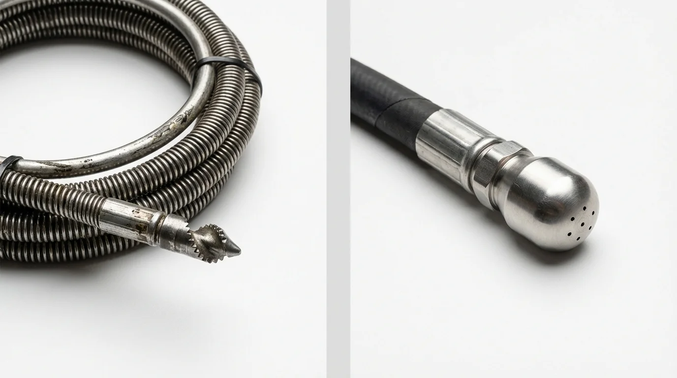 Drain snake cable and hydro jetting nozzle used for drain cleaning in Mansfield, TX