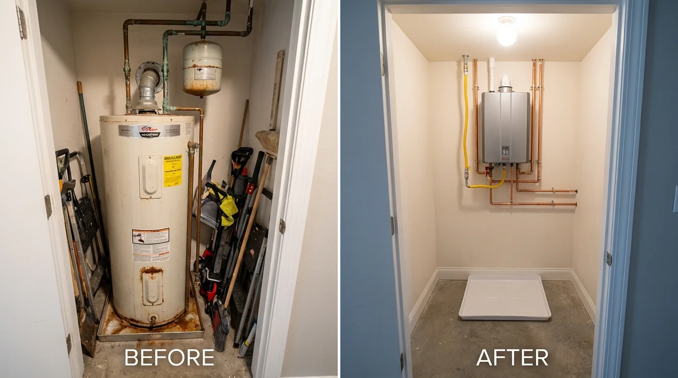 Tank water heater versus wall-mounted tankless unit comparison for Mansfield, TX homeowners