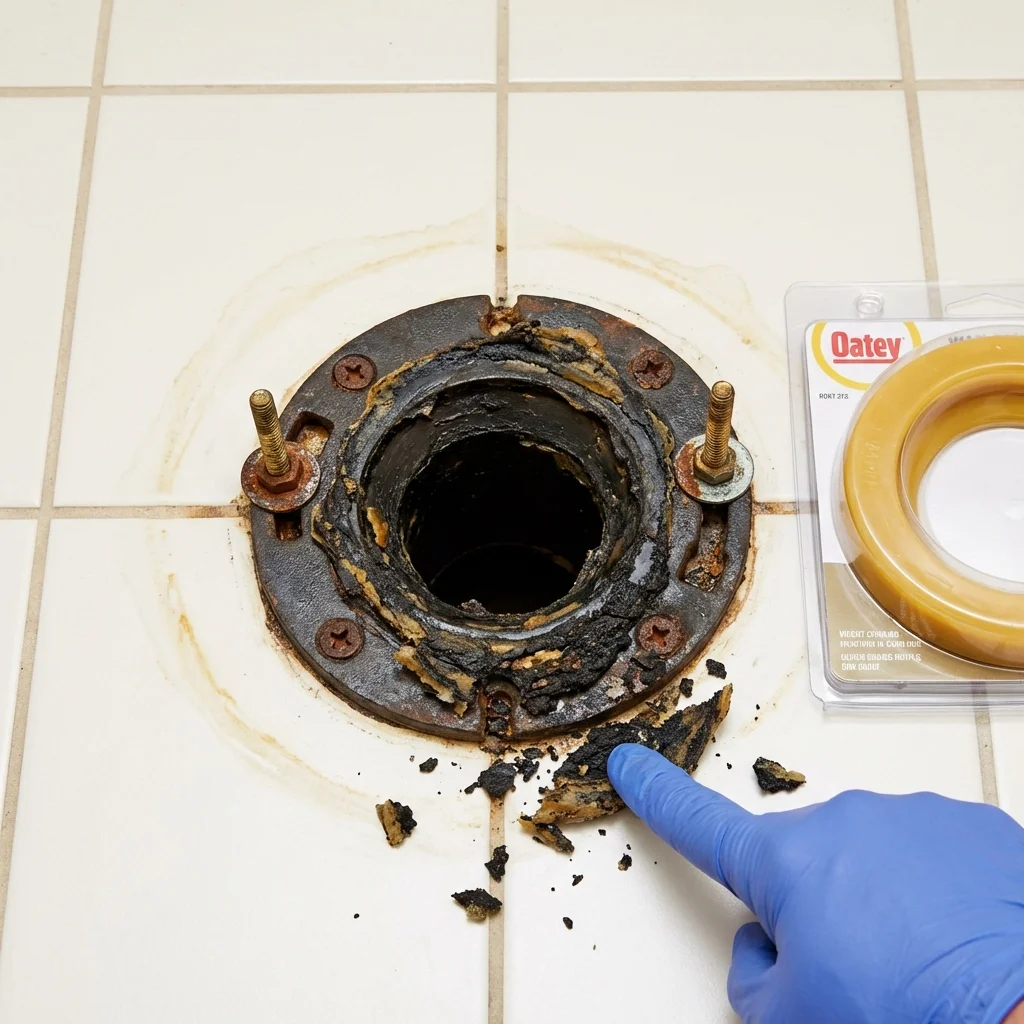 Failed wax ring showing water seepage at the base of a toilet in a Mansfield, TX home