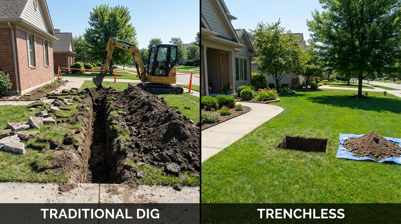 Trenchless sewer repair with minimal yard damage versus traditional excavation in Mansfield, TX